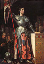 Ingres' painting showing Joan of Arc in a long flowing skirt.
